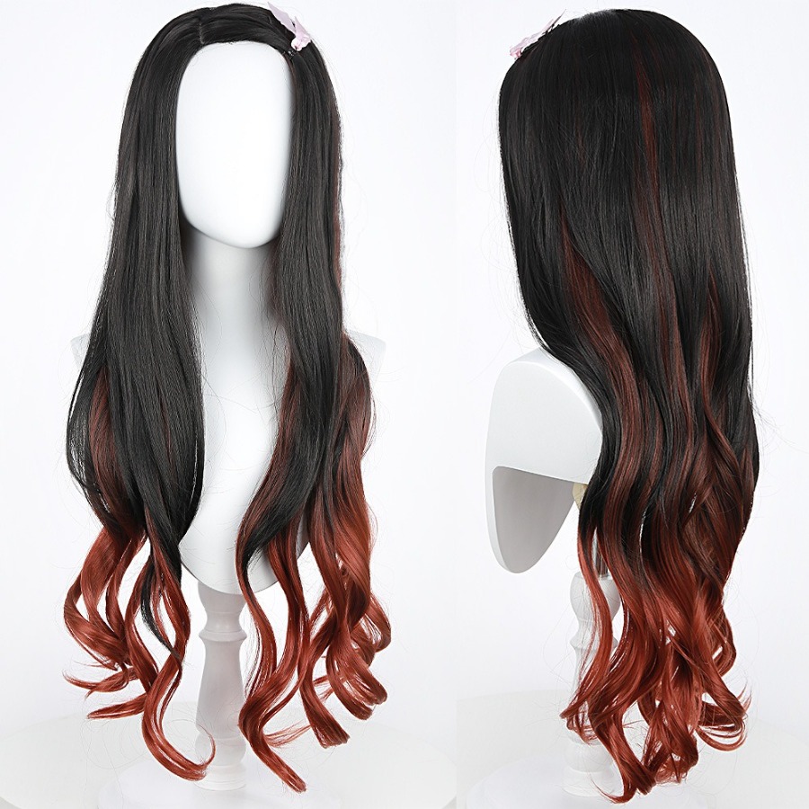 Anime Cosplay Girl With Black Hair - Cosplay Wig Black Orange Gradient Long