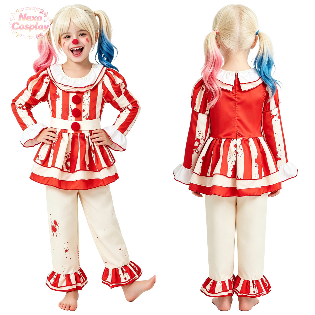 Kids Red White Striped Horror  - đánh giá và giá Kids Cosplay Anime