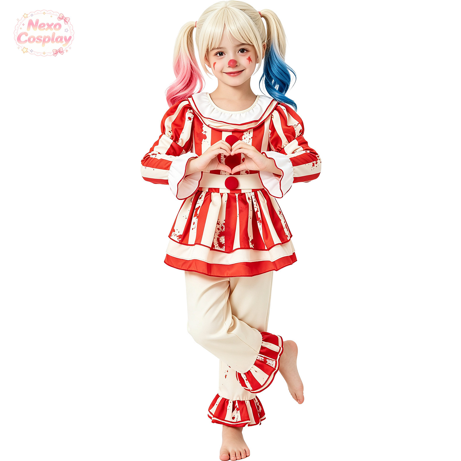 Kids Red White Striped Horror  - đánh giá và giá Kids Cosplay Anime
