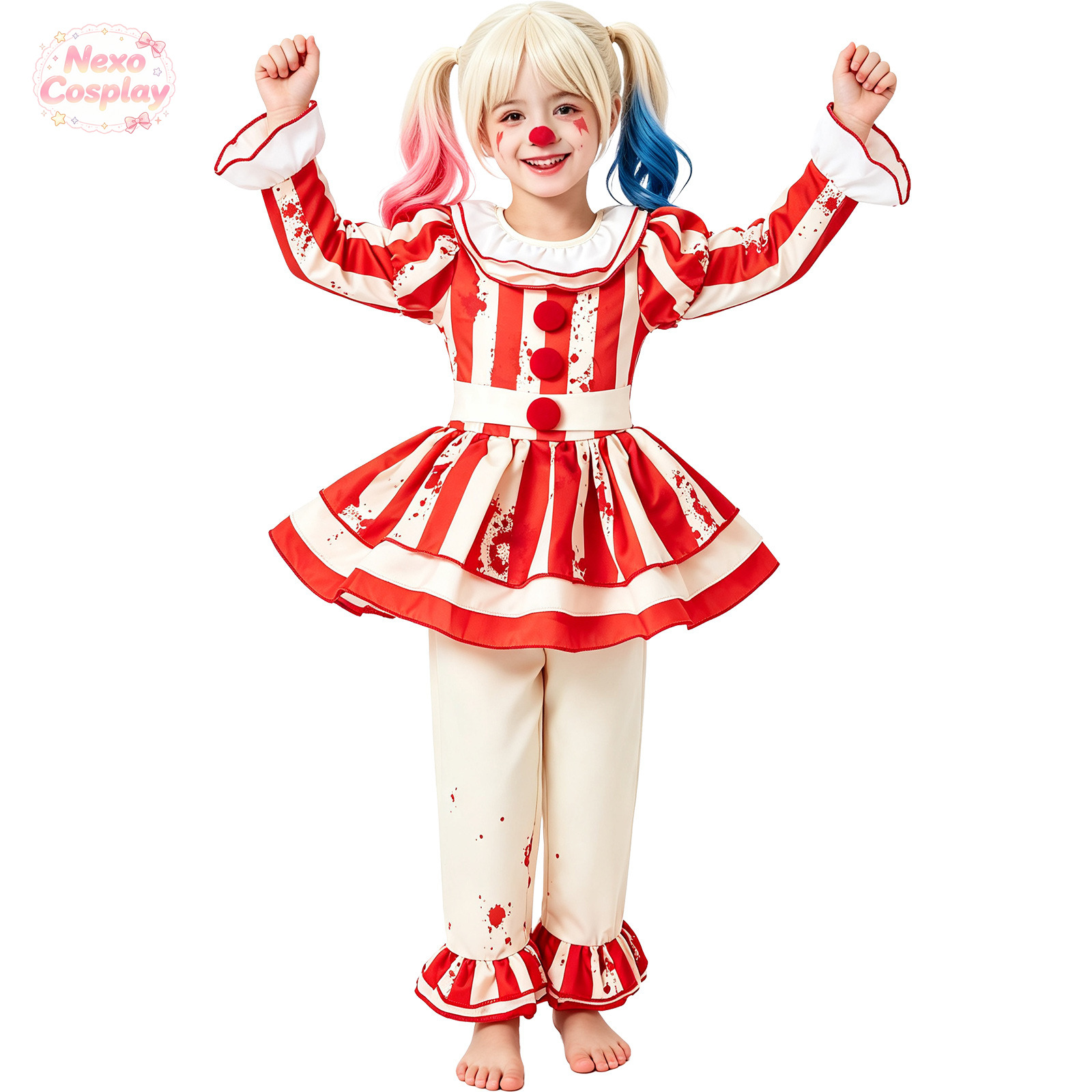 Kids Red White Striped Horror  - đánh giá và giá Kids Cosplay Anime